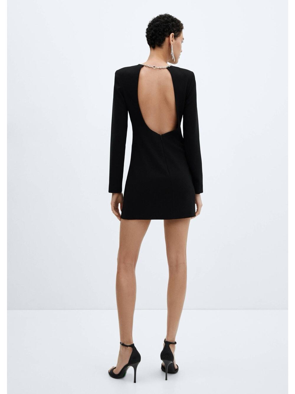 Mango Open Back Dress in black short lower back zipper minimalist Size 6